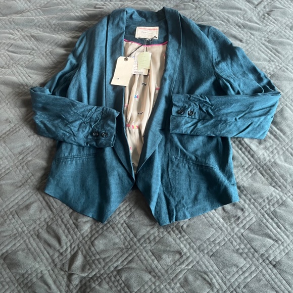 NWT Anthropologie Turquoise Relaxed Blazer - Picture 2 of 7